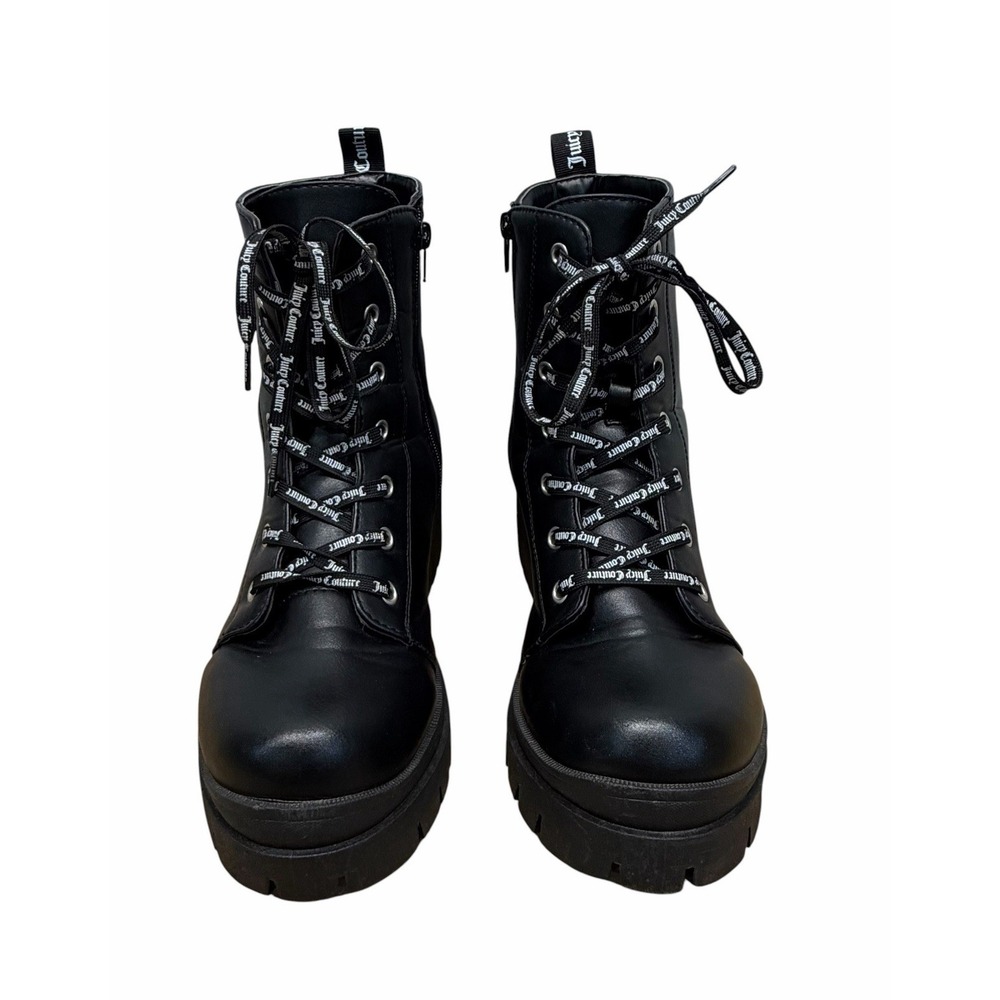 Juicy Couture Carme Black Combat Boots Women 10M Lace Up Zip Up Punk Rock Goth